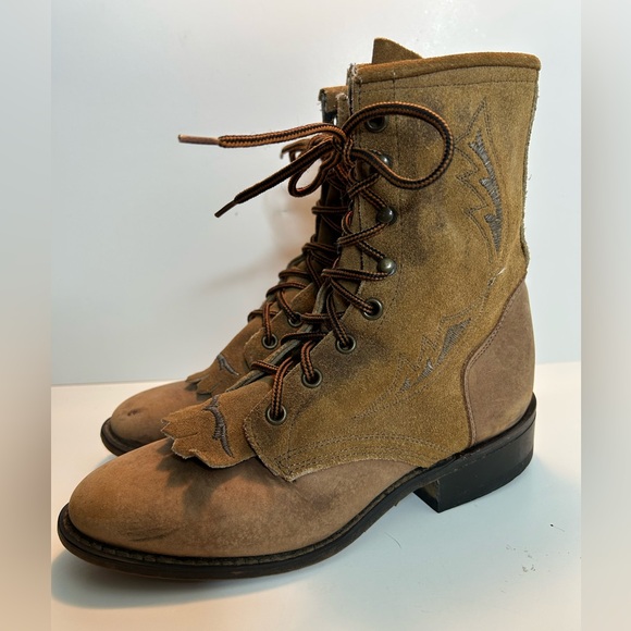 Laredo Tan Leather Kiltie Boots Size 6M - Picture 1 of 12